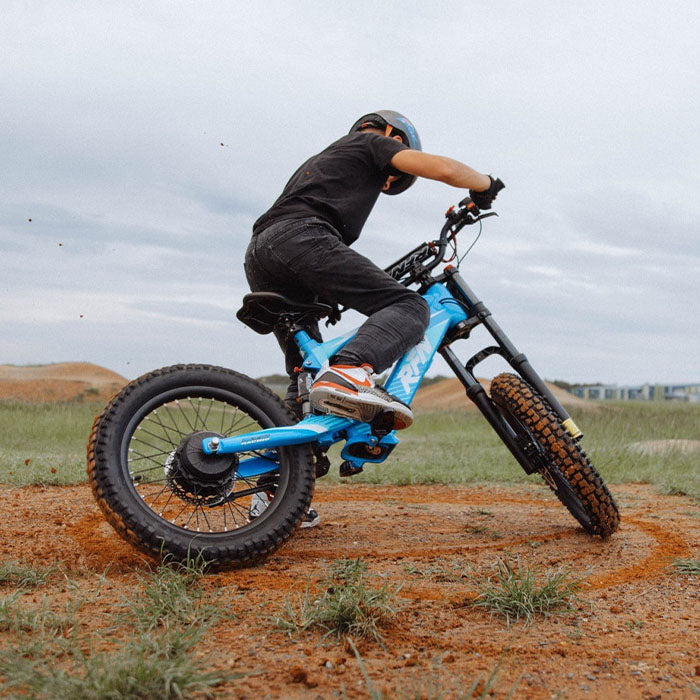 ampd brothers evo racing 18 ebike lifestyle blue dirt drift