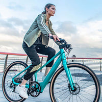 fiido c22 electric gravel bike lifestyle girl dockside