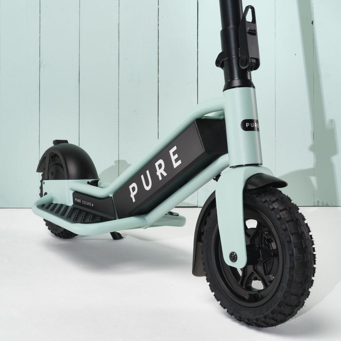 pure escape+ electric scooter green front side deck