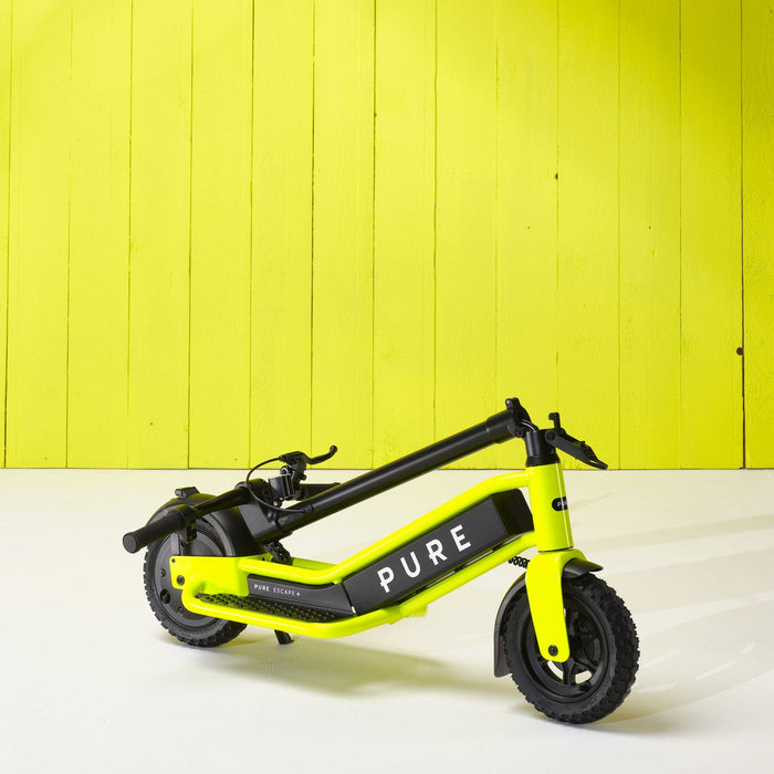 pure escape+ electric scooter yellow folded