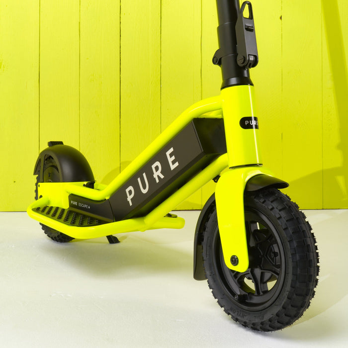 pure escape+ electric scooter yellow front side deck