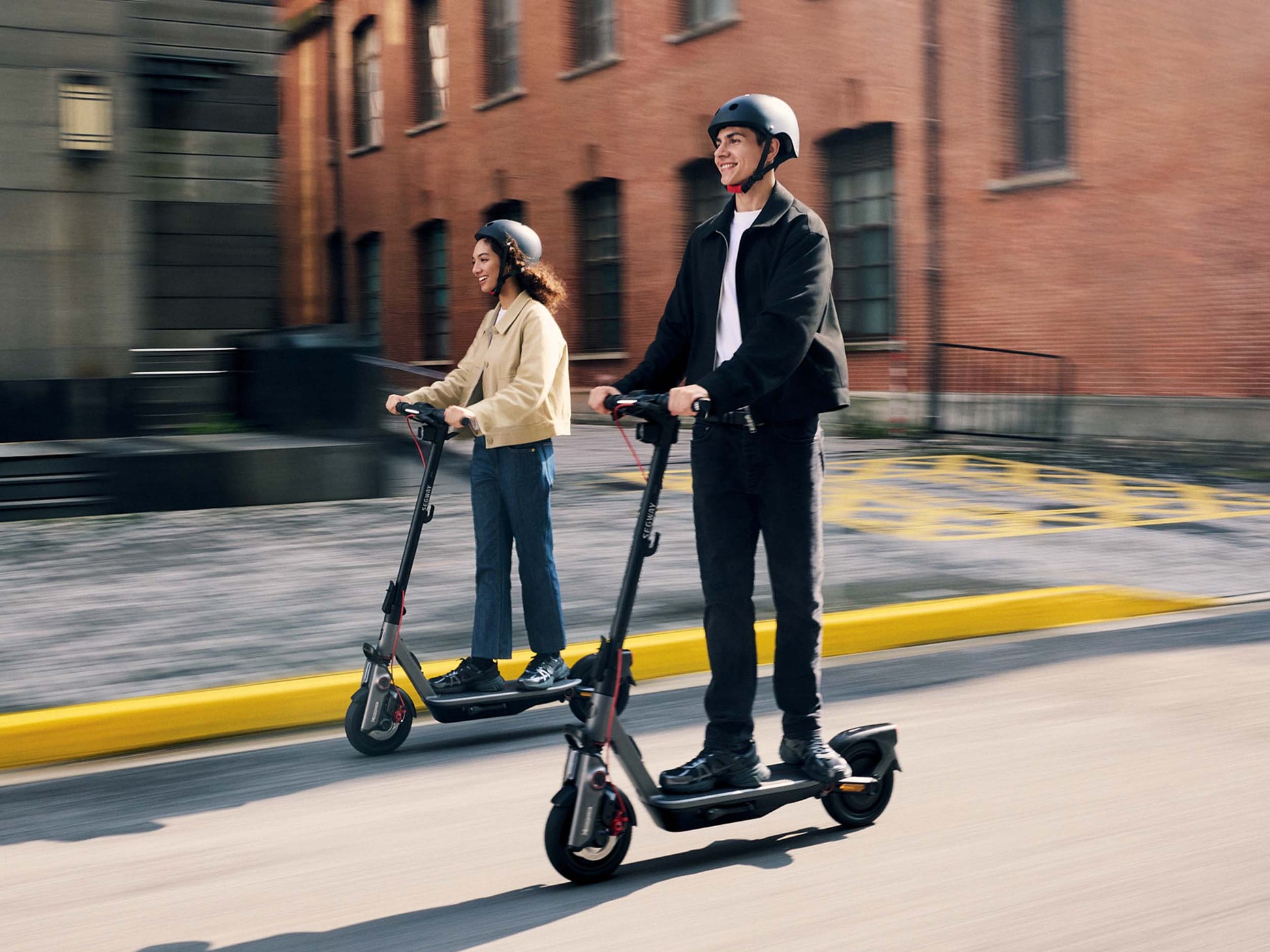 segway ninebot f3 electric scooter feature lifestyle couple riding